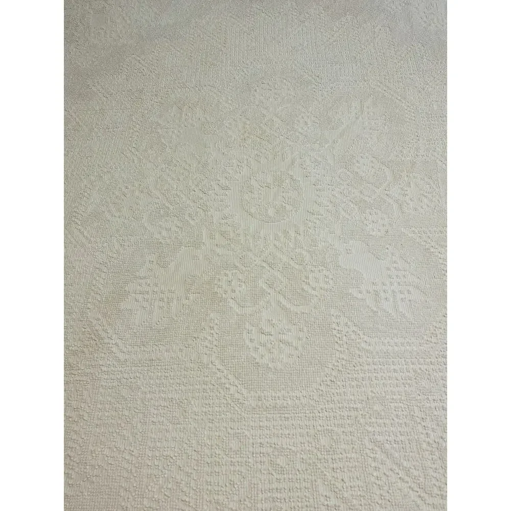 Vintage Chenille Bedspread Blanket Fringe White Cotton Cottage 120